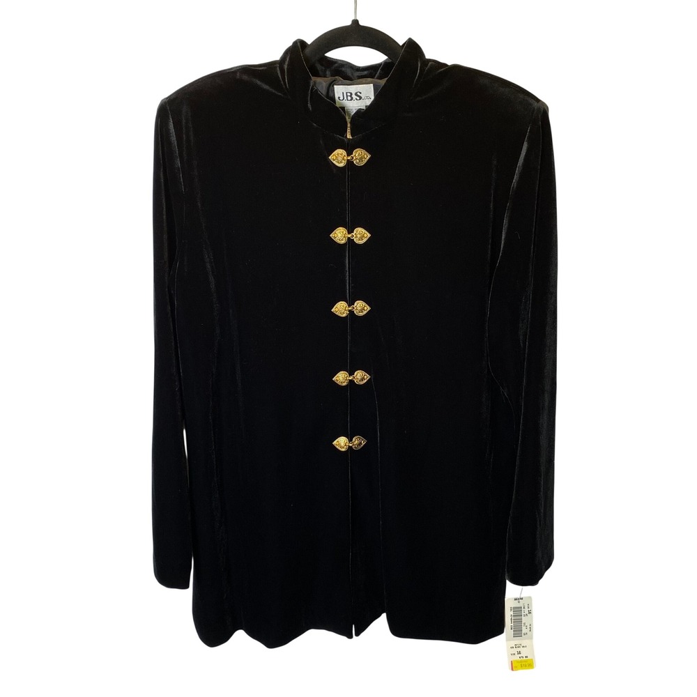 Vintage J.B.S. Ltd. Velvet Jacket Womens 16P Black Gold Heart Goth Victorian